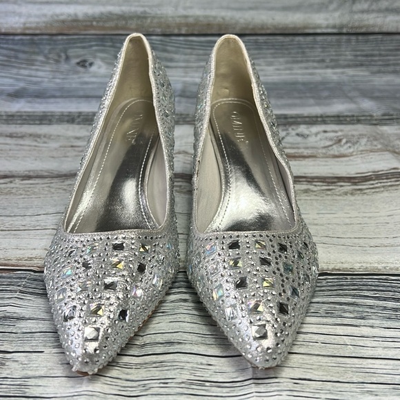 OMINE Women’s Pointed Toe Heels – Silver Rhinestone Embellished – Size 7 - Picture 2 of 11